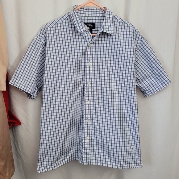 Sonoma Men's Medium Button Up Shirt Short Sleeves Blue White plaid like new - Picture 1 of 10